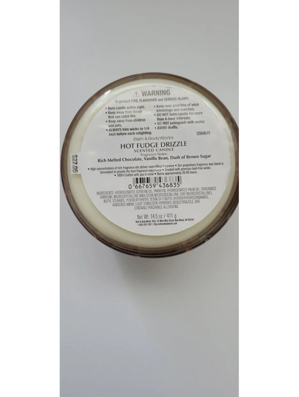 Bath & Body Works Hot Fudge Drizzle Scented Soy Wax Candle 14.5oz